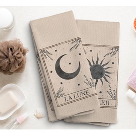 NOQL Boho Hand Towels, Celestial Sun and Moon Decor, Mystical Tarot Cards Kitchen Towels, Kitchen Towels Boho, Gifts for Women Men Tarot Lovers, Set of 2,16x24
