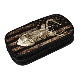 YETTA YANG Camo Camouflage American Flag Brown Cool Deer Hunting Pencil Box Case for Pen Holders Office Supplies Big Capacity large