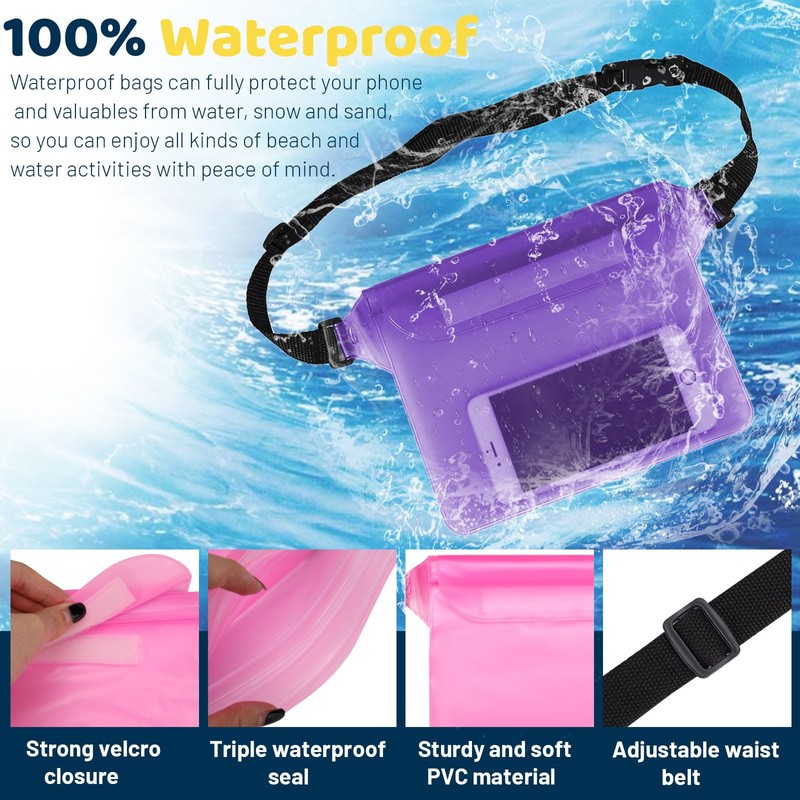 Modixun 2Pcs Waterproof Bag, Waterproof Fanny Pack with Waist Strap,
