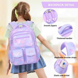 IvyH Kids Backpack Girls and Boys - School Bag Girls 1-3rd Grade - Backpack for Kids 6-10 Years School Bag Waterproof Large for School and Travel, 8539# Purple, Rucksack Backpacks