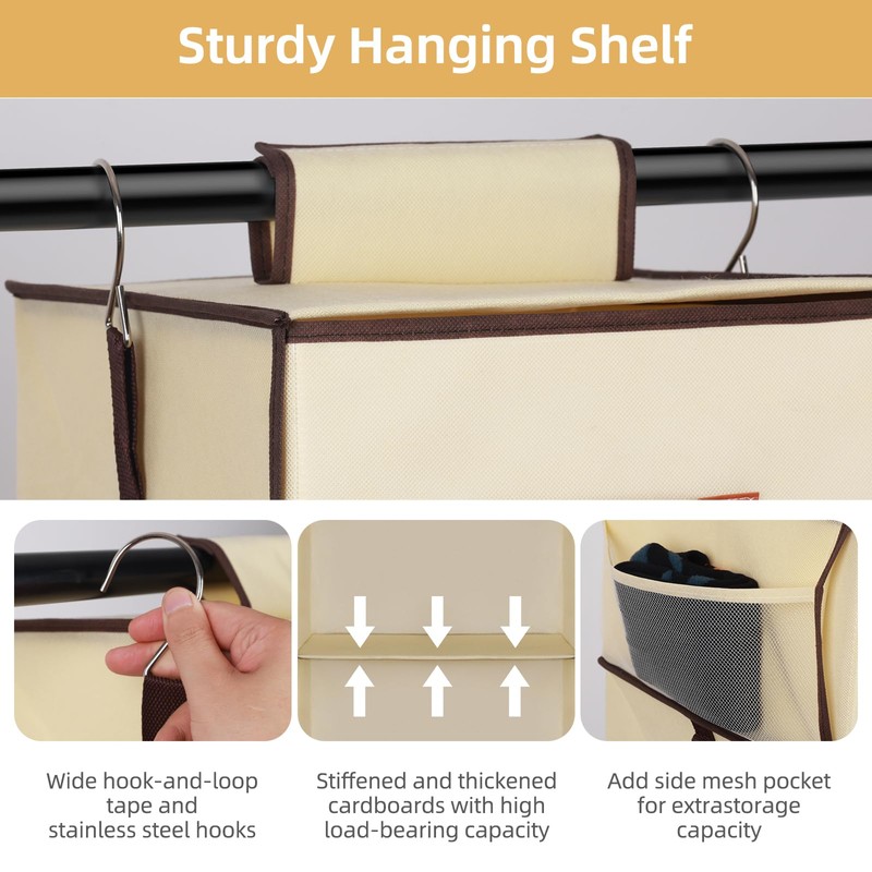 Hanging Closet Organizer 6-Shelf, Upgrade Hanging Shelves for Closet with