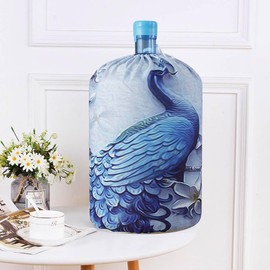 Reusable Water Dispenser Barrel Dust Cover for 5 Gallon Water Bottle,Peacock Style Decorative Cover for Water Bottle Bucket,Stretchy Fabric drawstring Water Cooler Dust Proof Covers