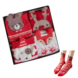 Christmas Socks Women Socks Novelty Cute Cartoon Animals Socks Cotton Warm Knitting Winter Socks 4 Pairs
