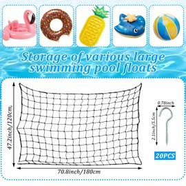 71 * 47in Large Pool Toy Float Storage Net, Pool Hanging Heavy Duty Elastic Mesh Net Organizer with Hook Pool Toys Holder for Pool Inflatable Rafts Balls Toys Organizer Accessories