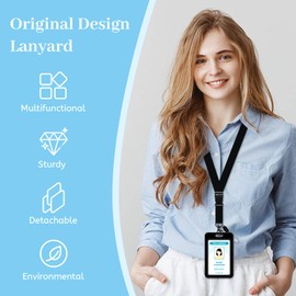 Black Lanyards for ID Badges, Retractable Badge Holder with Reel Clip, Work Name Tags Keychain Lanyard with Cruise Ship Card Holder, Card Protector for Women Men Teacher Nurse Doctor Office Gifts