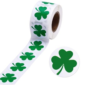 1Roll 500pcs St Patricks Day Shamrock Stickers, Lucky Irish Green Clover Stickers for St Patrick's Day Party Decorations,Cards, Gift Bags, Parties Supplies Decorations (1inches)