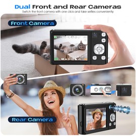 Digital Camera,Bofypoo 4K Autofocus Vlogging Camera with 32G Memory Card Front and Rear Dual Cameras,48MP Compact Digital Camera with 16X Digital Zoom for Beginners(Black)