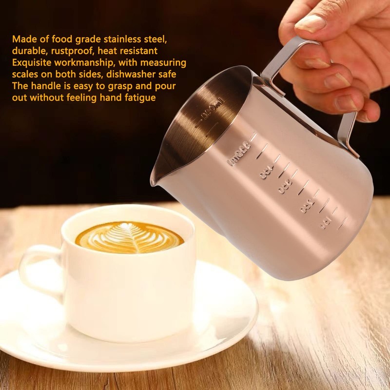 Frothing Cup, Coffee Milk Pitcher 550ML With Scale Rose Gold