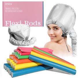 xnicx Papilotten Hair Rollers Large Curls Without Heat, Flexible Hair Rollers Large Curls Overnight, with Drying Caps for Hair (Silver) for Women and Girls, Wet, Thick Hair, Pack of 42