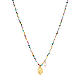 Yokoamii Women's Necklace Made of Metal Alloy Yellow Gold with Agate Colourful Fashion Jewellery Necklace, Metal, Agate
