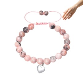 Strength Natural Stone Bracelet, Inspirational Birthday Gifts for Girls, Pink Zebra Anxiety Healing Crystals Bracelet for Daughter Teenage Granddaughter Sister Niece with Encouragement Card