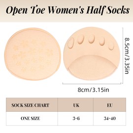 Aaronano 6 Pairs Open Toe Socks Forefoot Cushion No Toe Women's Half Socks Invisible Foot Pads Breathable Anti-slip (Natural)