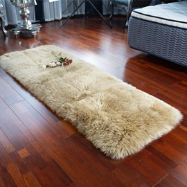 LLB Genuine Sheepskin Rug Plush Soft Throw Area Rug Fur Carpet Fluffy Shaggy Sheepskin Rug for Living Room Kids Bedroom Luxury Home Decor Rectangle (Tan, 24''x72'')