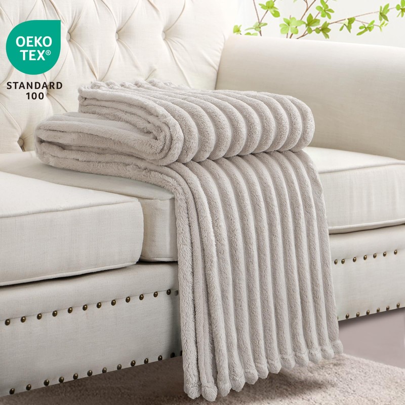 RUIKASI Fleece Throw Blanket for Sofa - Single Fluffy Beige