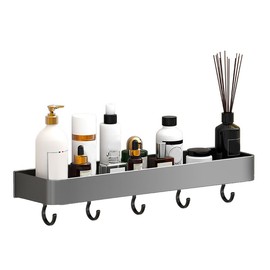 Wall Mounted Storage Shelves for Bathroom Space Aluminium Shower Storage Rack Bathroom Floating Shelf Gray 30cm Singler Layer with Hook