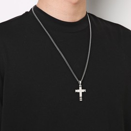 HZMAN Cross Necklace for Men Stainless Steel High Polished Classic Silver Cross Necklace Pendant Christian Jewelry Gift with 24Inch Cuban Chain