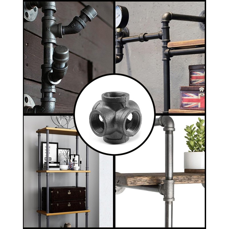AGUTEA Black 6-Way Side Exit Cross, Cast Iron Pipe Fitting