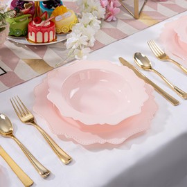 COLOSUS Pink Plastic Party Bowls (60 Pack) 14 Oz Disposable Soup/Salad Bowl, Fancy Shatterproof Dinnerware for Easter, Catering, Holidays, Weddings, and Everyday Use