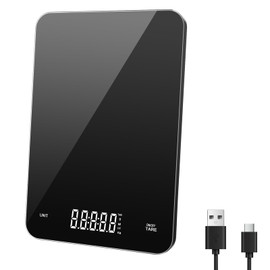 7JI CK2453 Kitchen Scale, 5kg/0.1g, High Precision, Ultra-thin, 0.4 inch (1 cm) Thickness, Aircraft Level Aluminum Alloy Frame & Tempered Glass Panel, Fast Charging, For Cooking, Baking, Coffee Drip