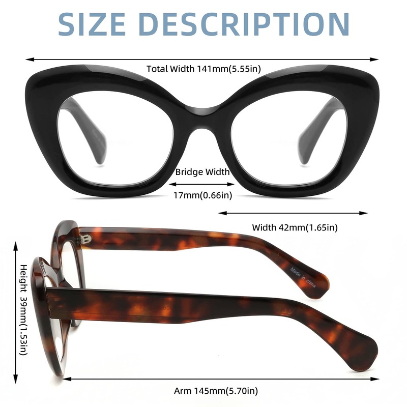 Oversized Cat Eye Reading Glasses for Women, Fashion Computer Blue