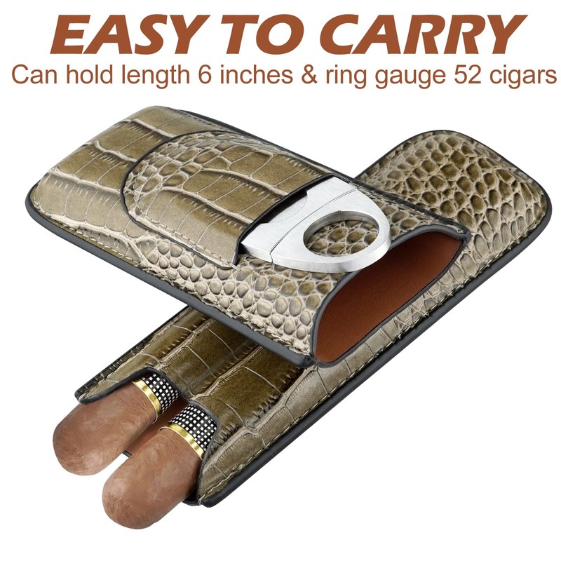 cgaplus 2-Finger Cigar Case with Cutter Crocodile Pattern Leather Cigar