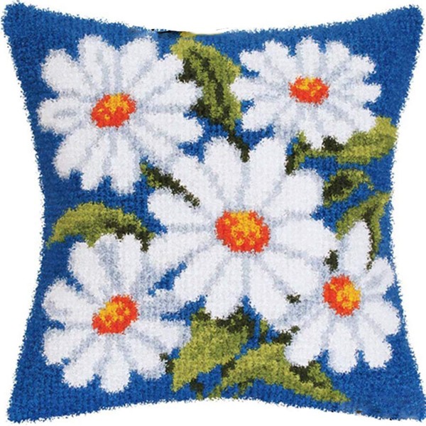 LAPATAIN Latch Hook Kits for DIY Throw Pillow Cover,Daisy Needlework Cushion Cover Hand Craft Crochet for Great Family 17x17inch