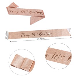 YongHang 18th Birthday Girl Decoration Sash and Tiara Rose Gold 18th Birthday Gifts Crown for Birthday Girl Party Decorations
