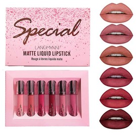 6 Colors Matte Lipstick Set Velvety Liquid Lipstick Kit Waterproof Long Lasting Durable Nude Lipgloss Set Red Sexy Non-stick Cup Lips Makeup Set