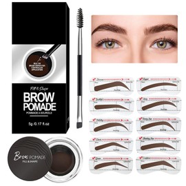 Eyebrow Stamp Stencil Kit Eyebrow Pomade Waterproof Eye Brow Stamping Kit Brow Stamp Trio Kit 10 Eyebrow Stencils With Dual Ended Brow Brush Perfect Natural Brow Pomade Brow Eyebrow Kit Deep Brown