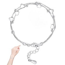 Silver Bracelets for Women,Silver Heart Bracelet Adjustable Love Heart Bracelet for Women Girls Bracelets for Womens Ladies Silver Bracelets Sterling Silver Bracelet for Women Friendship Bracelets