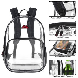 Summit Ridge Waterproof Clear Backpack with Water Bottle Holder Stadium Approved Heavy Duty Clear See Through Backpack (Black)