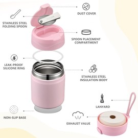 Pawtong 17oz Soup Thermo for Hot Food Insulated Vacuum Food Jar (Pink)