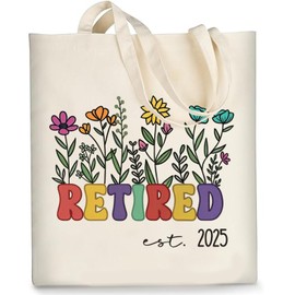 QIUUNQIUUT Retirement Gift for Woman, Floral Canvas Tote Bag, 2025 Retirement Gifts for Women Farewell Gifts for Coworkers Ideal Gift for Teachers, Nurses, Colleagues, and Retirees