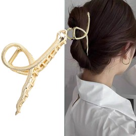 Large Snake Metal Hair Claw Clips - Thick Hair Gold Shark Barrette, Strong Hold Non-Slip Hair Clamps, Hair Clips for Women and Girls