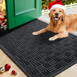 Mibao Front Door Mat Indoor Outdoor Entrance, Dirt Trapping Waterproof All-Season, All-Weather Doormat, Non-Slip Durable Natural Rubber Low Profile Easy Clean Patio Entrance Mat, 29.5" x 17", Black