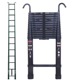 Telescopic Ladder with 2 Hooks, 16.4FT, 330lbs Max Load Heavy Duty Multi-Purpose Folding Aluminium Telescoping Portable Loft Ladder, Folded 3.2ft, for DIY Home Office Garden Attic Ladder