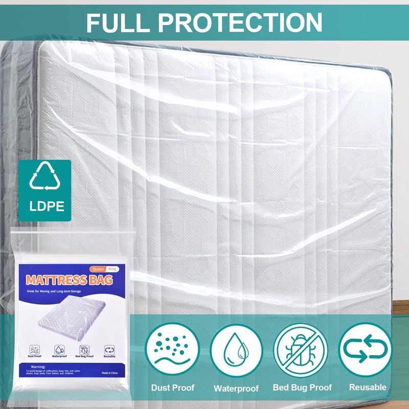 Mattress Bag for Moving Storage - Plastic Mattress Protector Cover,