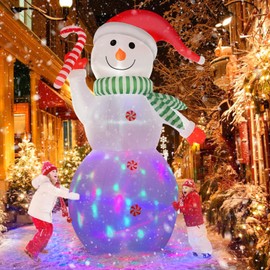 B&D 12FT Giant Christmas Inflatables Snowman Outdoor Decorations, Christmas Blow Up Snowman Inflatables Yard Decoration with Rotating Colorful LED Lights for Holiday Party Garden Yard Outdoor Décor