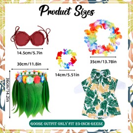 2 Set Hawaiian Porch Goose Outfits, Summer Goose Clothes for 23'' Lawn Goose, Cute Bikini, Hula Skirt, Straw Hat, Shirt, Garland Costume for Birthday, Luau, Tropical Party Outdoor Garden Decor