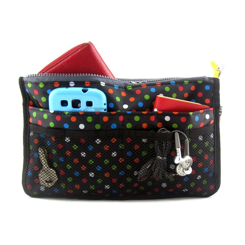 Periea Chelsy Handbag Organiser Insert (Black with Multi-Coloured Polka-dots, Large)