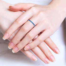 GALANI 2mm Women's Wedding Rings Blue Domed Plain Tungsten Carbide Engagement Band Comfort Fit Size T1/2