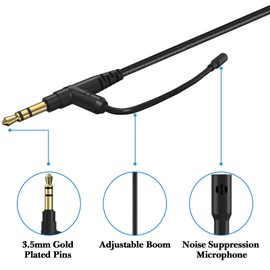 Linkidea Audio Cable Boom Mic for V-Moda M-200, M-100, Crossfade 2, LP, LP2, M-80, V-80 Headphones, 3.5mm TRRS to TRS Replacement Aux Cord with Inline Microphone and Volume Control (6.5 ft / 2 m)