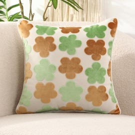 WOKANI Spring Throw Pillow Covers 20x20 Set of 2 Cute Flower Decorative Velvet Cushion Cases Outdoor Home Decor for Couch Sofa Bedroom Living Room,Cream Green Daisy Floral