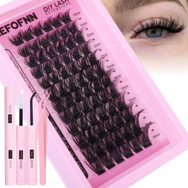 Eefofnn Lash Clusters Kit Volume D Curly Eyelash Clusters Kit Fluffier Individual Lashes Kit Wispy Lash Extension Kit Lash Bond and Seal Tweezers Mink Cluster Lashes Spikes DIY Eyelash Extension Kit