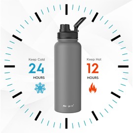 Navigate 40 oz Insulated Stainless Steel Sports Water Bottle with Spout & Handle Lids,Wide Mouth Water Jug with Double Walled Leak Proof Keep Cold for 24 Hrs Hot for 12 Hrs,Grey