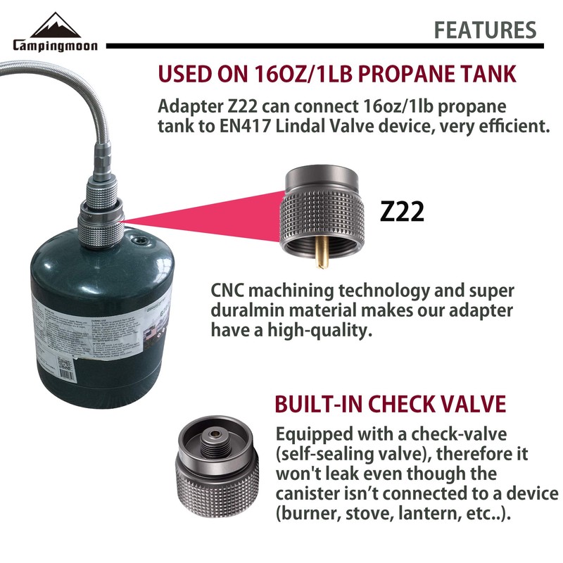CAMPINGMOON Camping Gas Stove Adapter with Extent Hose, Inlet: 16oz/1Lb