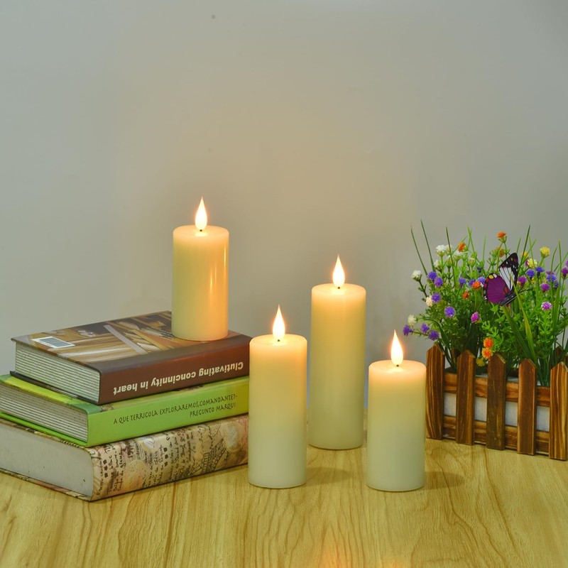 Hanzim Flameless Flickering Battery Operated Candles 9PACK Real Wax Pillar