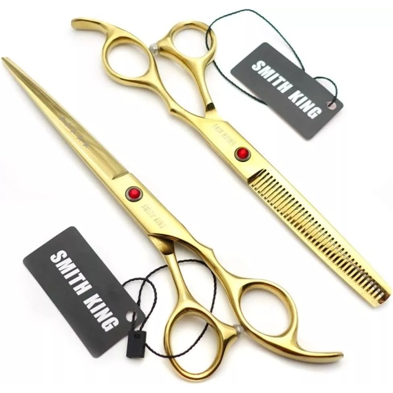 Juego Tijeras Barbero Profesionales Doradas Ergonomicas