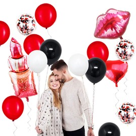 Red Black White Confetti Balloons Garland - 109 Pieces 12 Inch Red Black Silver Confetti Balloons for Casino Minnie Mouse Birthday Graduation Retirement New Year Valentine's Day Party Decorations