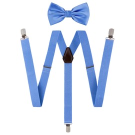 Tie G, juego de tirantes para hombre de color sólido + pajarita tejida sólida, soporte ajustable, clip fuerte, cuero, banda elástica, lazos de boda, Azul (Sky Blue), Reg